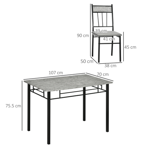 HOMCOM 5 Pieces Dining Room Sets, Kitchen Table and Chairs Set 4 with Marble Top