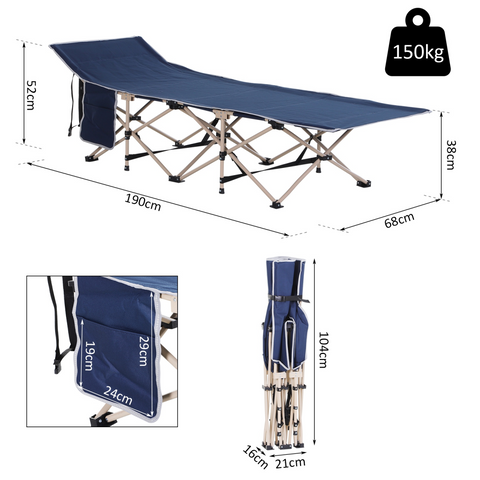 Single Portable Outdoor Military Sleeping Bed Camping Cot Blue Outsunny