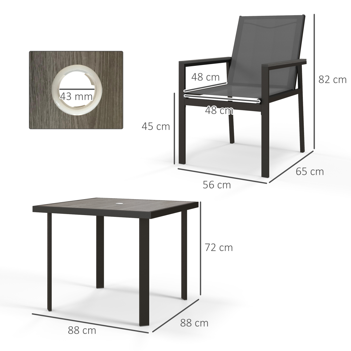 Outsunny 5 Piece Garden Dining Set, Outdoor Table and 4 Chairs, Grey