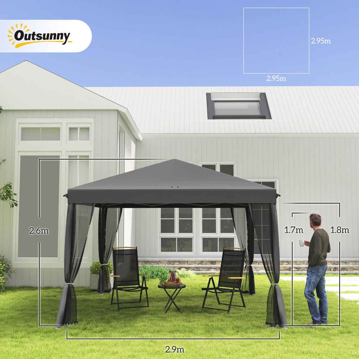 Heavy Duty Pop Up Gazebo with Removable Mesh Sidewall Netting Gray