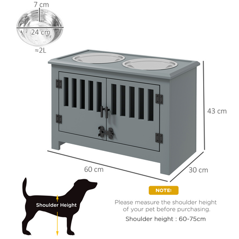 PawHut Raised Dog Bowls for Large Dogs Feeding Station with Stand Storage - Grey