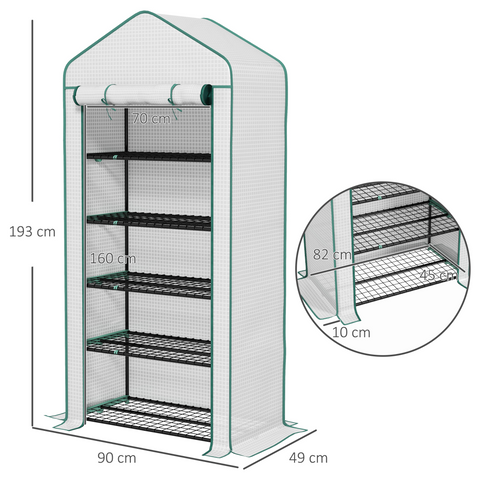 Outsunny Widened Mini Greenhouse 5 Tier Green House, 193H x 90W x 49Dcm, White