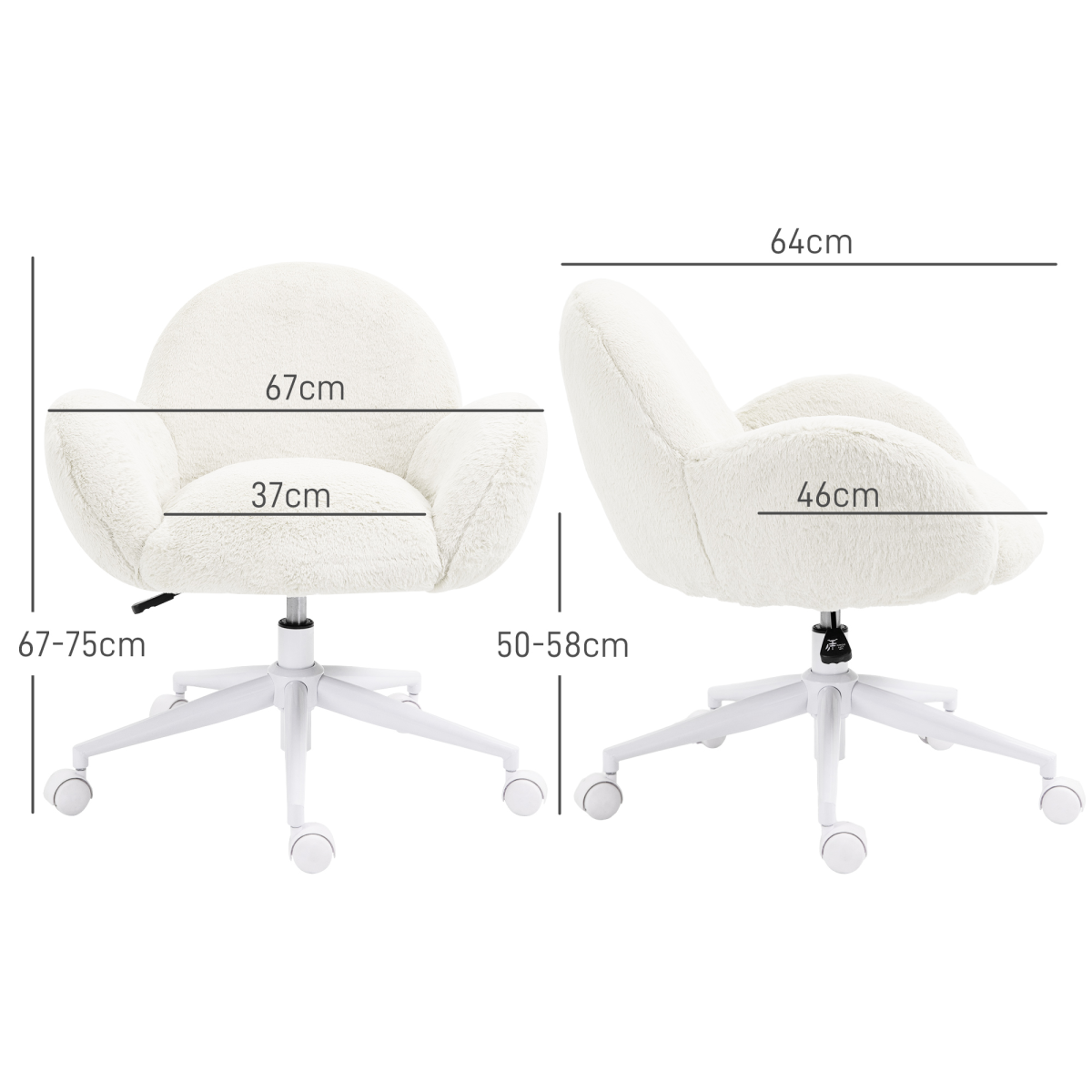 HOMCOM Fluffy Leisure Chair Office Chair with Backrest Wheels Cream White
