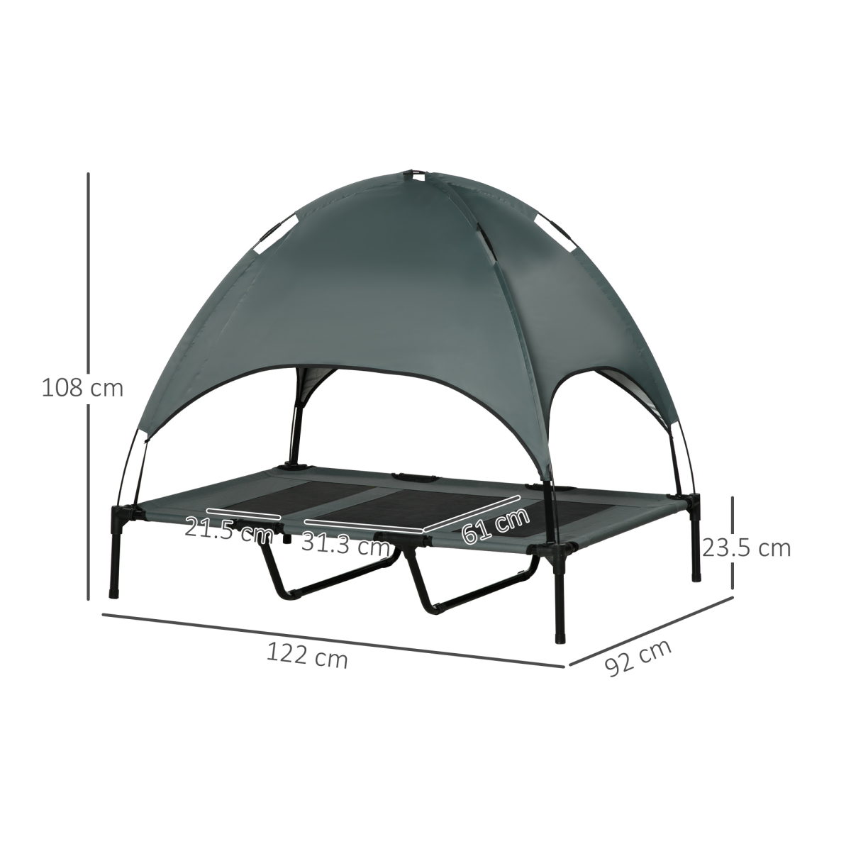 122 cm Elevated Pet Bed Dog Cot Tent with Canopy Instant Shelter Outdoor Grey