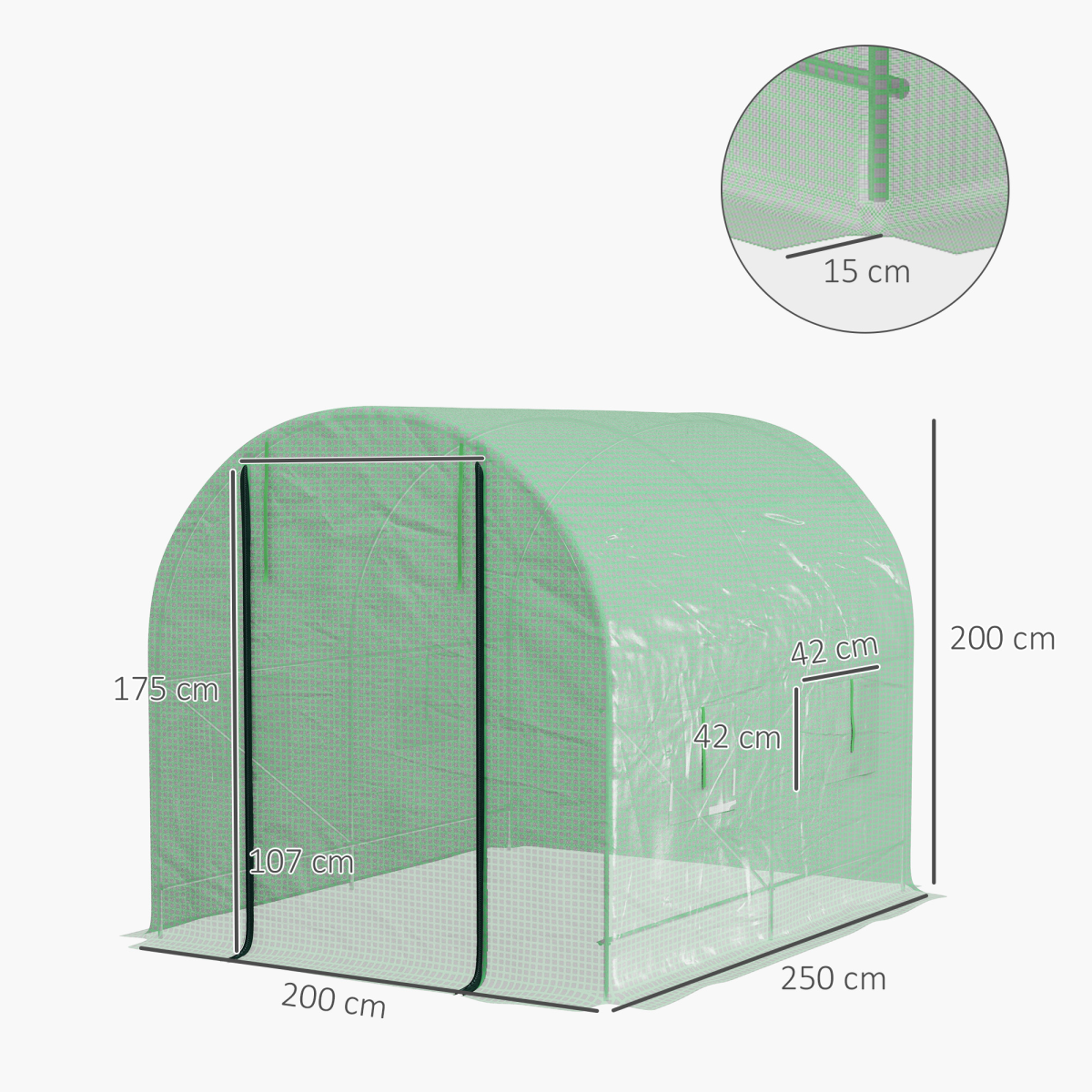 2.5 x 2m Walk-In Polytunnel Greenhouse with Steel Frame Roll Up Door Green