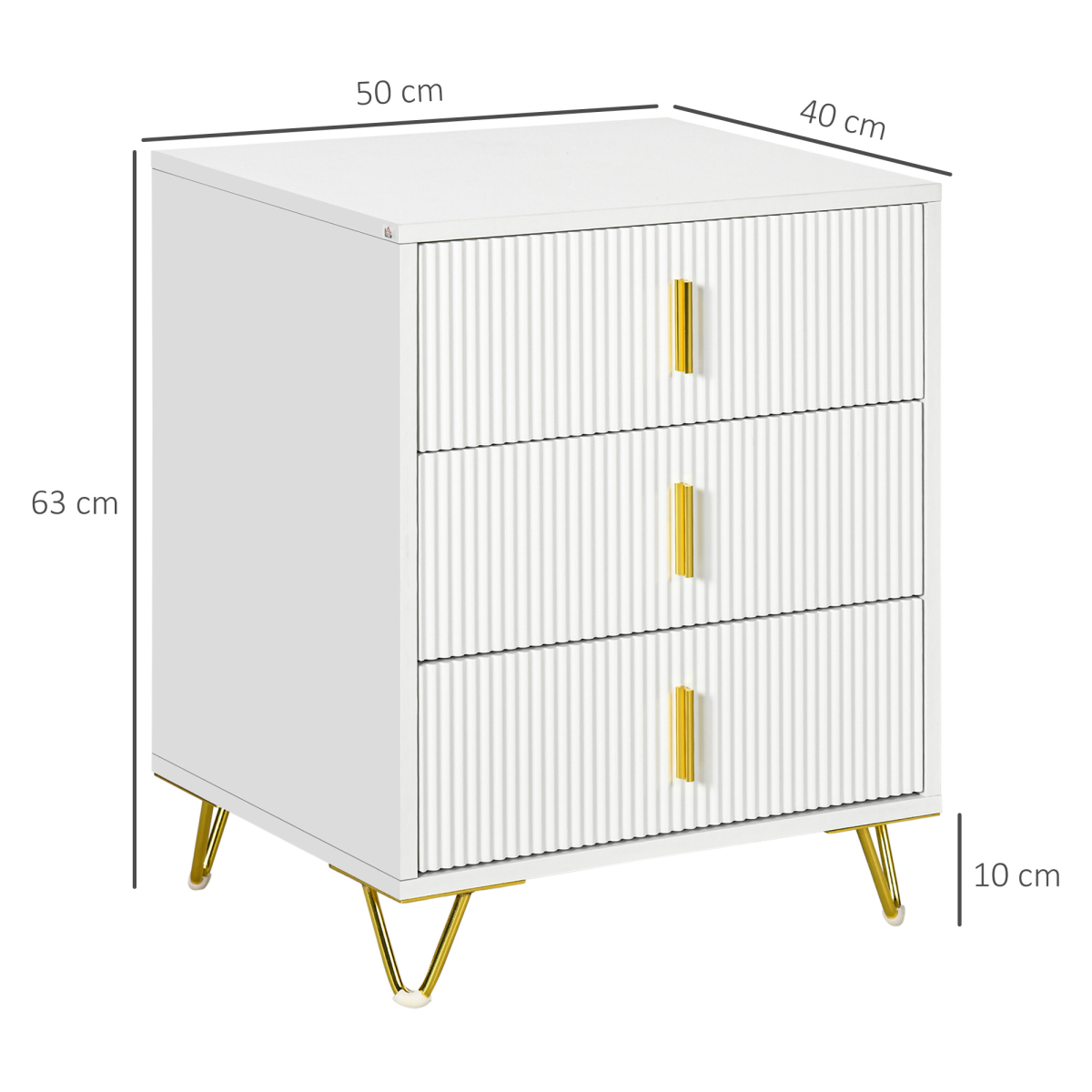 HOMCOM 3 Drawer Dresser, Chest of Drawers Storage Cabinet, White