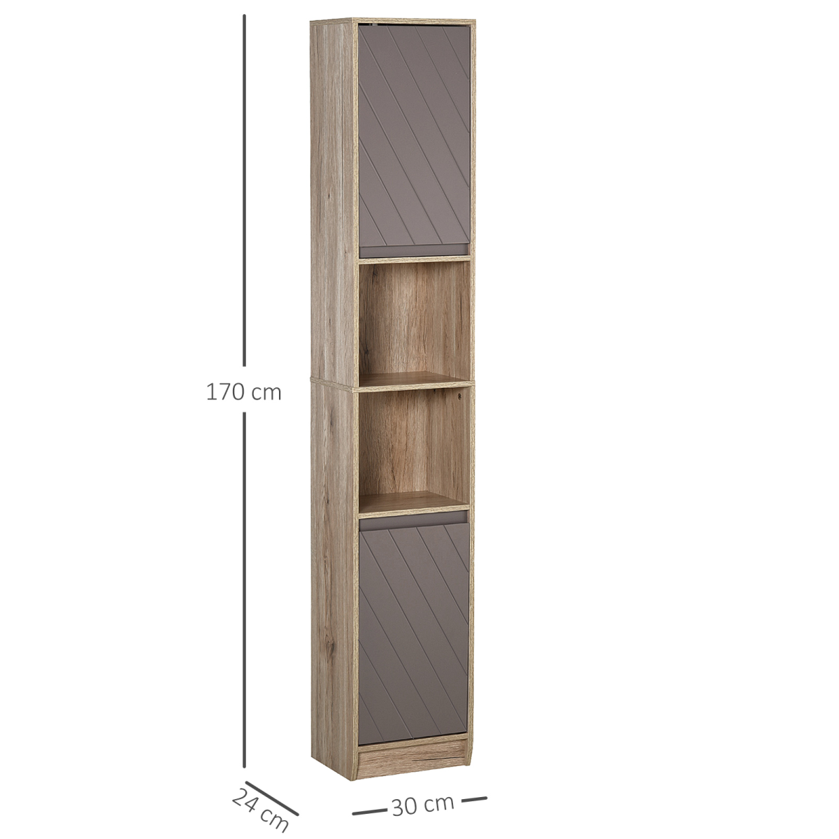 170cm Freestanding Storage Cabinet Slimline Unit w/ 2 Cupboards 2 Compartments