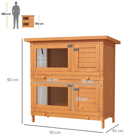 2-tier Rabbit Hutch Small Animal Wooden Bunnies House Outdoor Backyard 2 Sizes