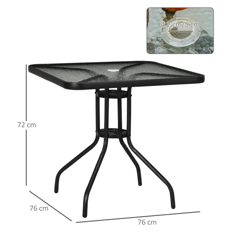 Square Patio Table, Tempered Glass Top Garden Dining Table 76 x 76cm Outsunny