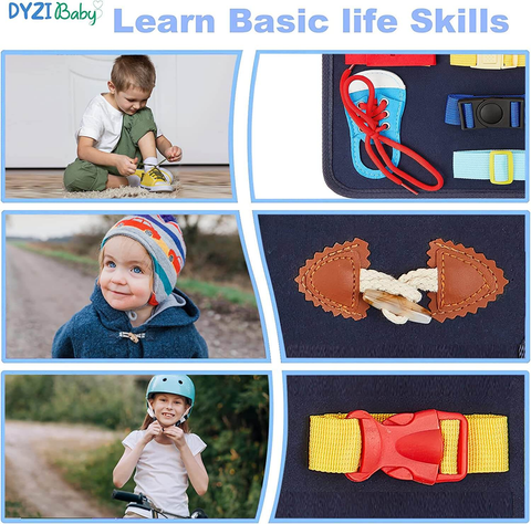Dyzi Montessori Busy Board Sensory Learning Activity Toy Travel Portable Fabric