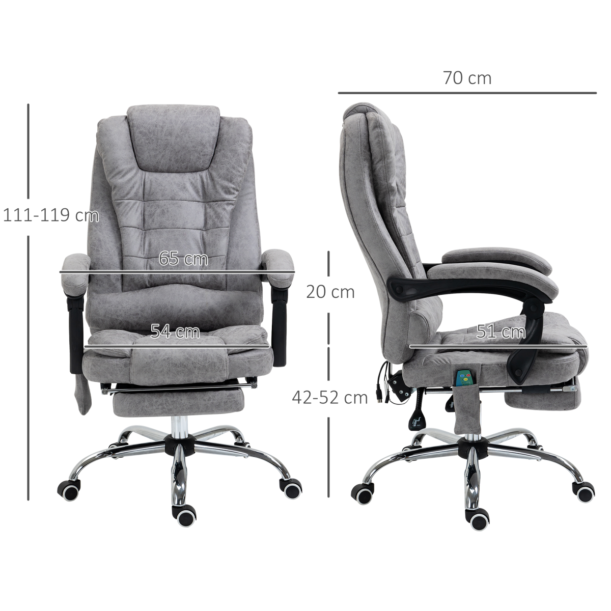 Vintage High Back Heated Massage Office Chair w/ 6 Vibration Points, Grey