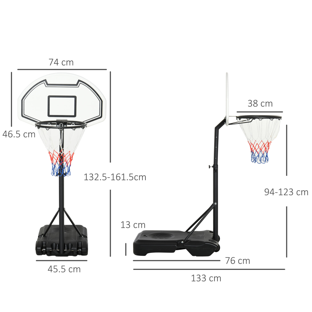Basketball Stand and  94-123cm Height Adjustable Hoo For Pool Side HOMCOM