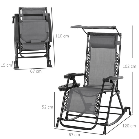 Folding Recliner Chair Outdoor Lounge Rocker Zero-Gravity Seat, Grey