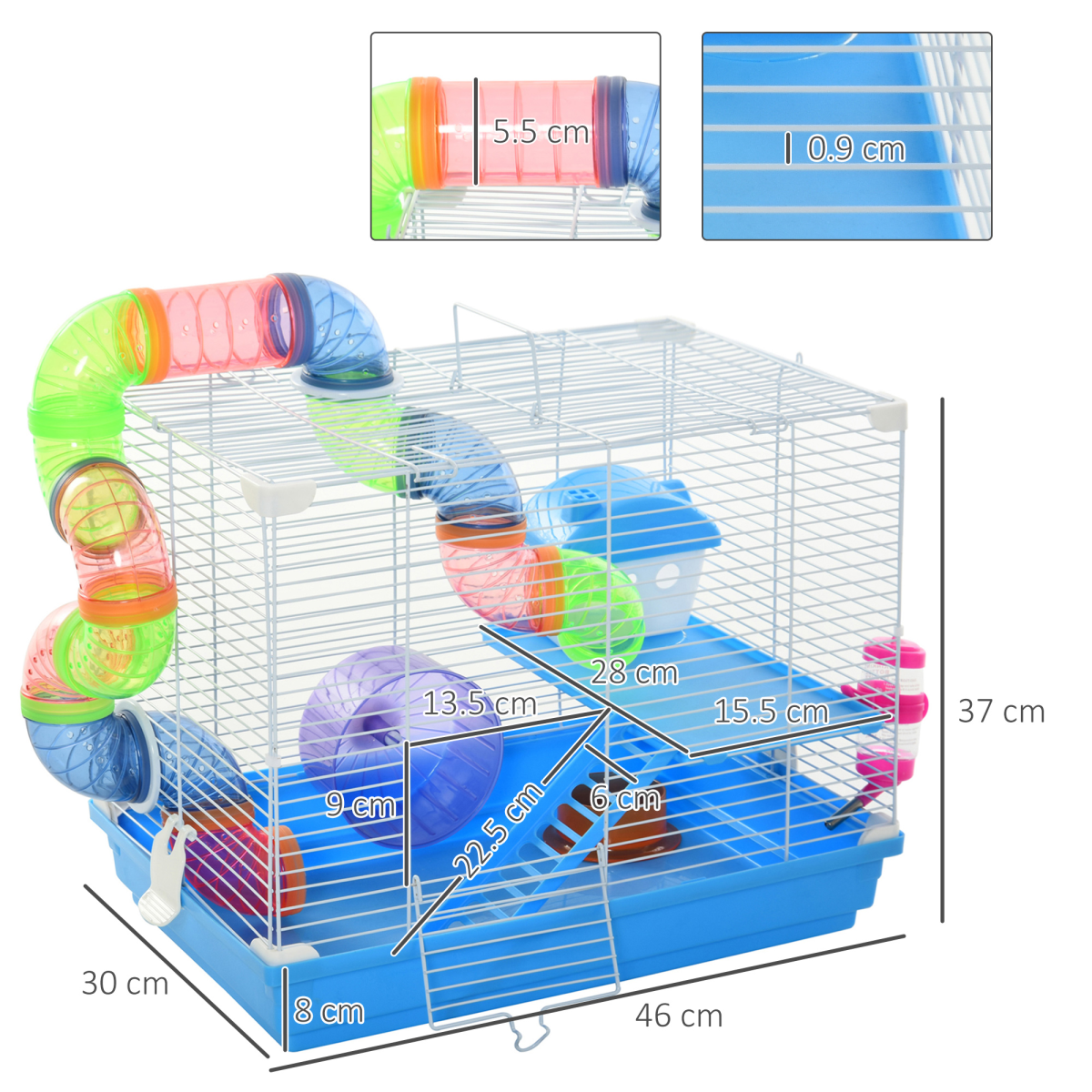 Hamster Cage Carrier Small Animal House w/ Exercise Wheels Tunnel Tube Pawhut