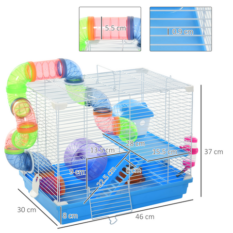 Hamster Cage Carrier Small Animal House w/ Exercise Wheels Tunnel Tube Pawhut
