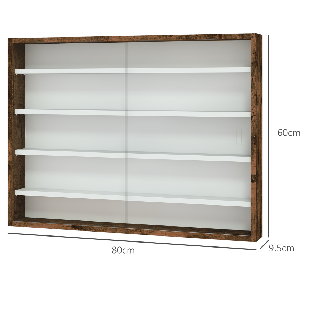 HOMCOM 5-Tier Wall Display Shelf Unit Cabinet w/ Shelves Glass Doors brown