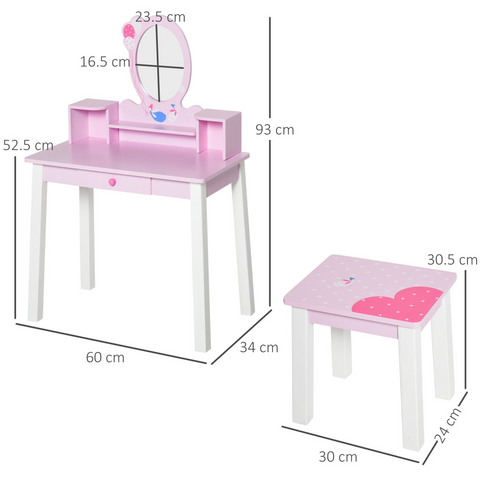 Kids Dressing Table and Stool Set Make Up Desk with Storage (Pink) HOMCOM