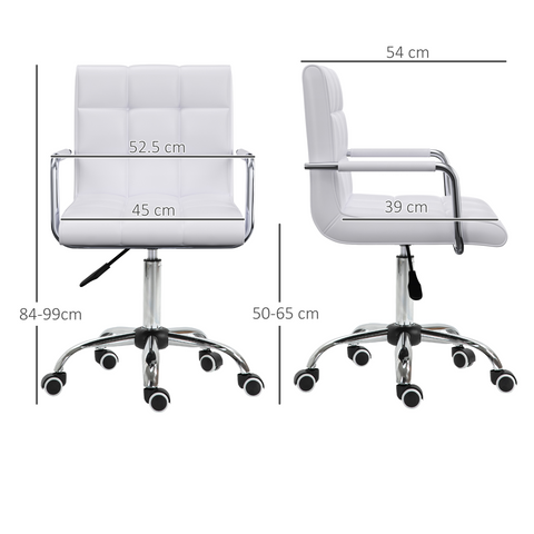 Mid Back PU Leather Home Office Chair Swivel Desk Chair with Arm, Wheel, White