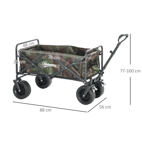 Outsunny Foldable Garden Cart, Outdoor Utility Wagon with Carry Bag, Camouflage