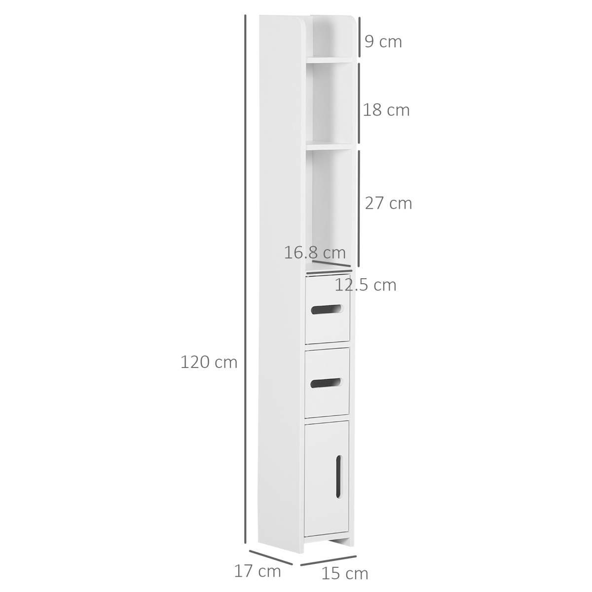 kleankin Freestanding Bathroom Cabinet w/ Open Shelves 3 Cupboards, White