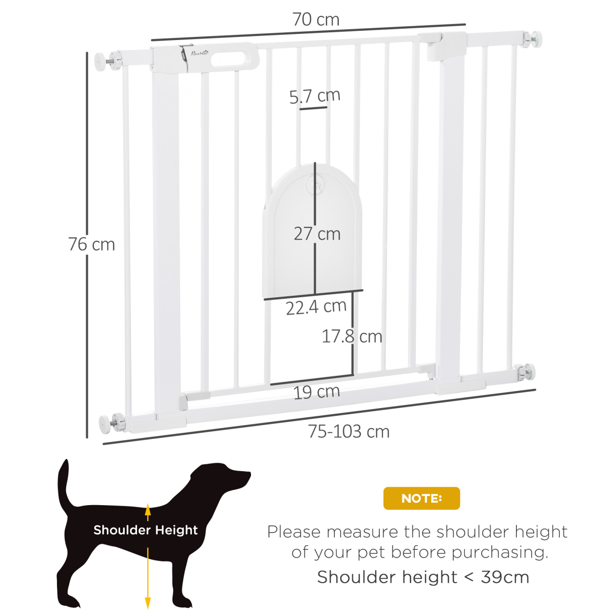 75-103 cm Pet Safety Gate Pressure Fit Stair w/ Small Door Double Locking