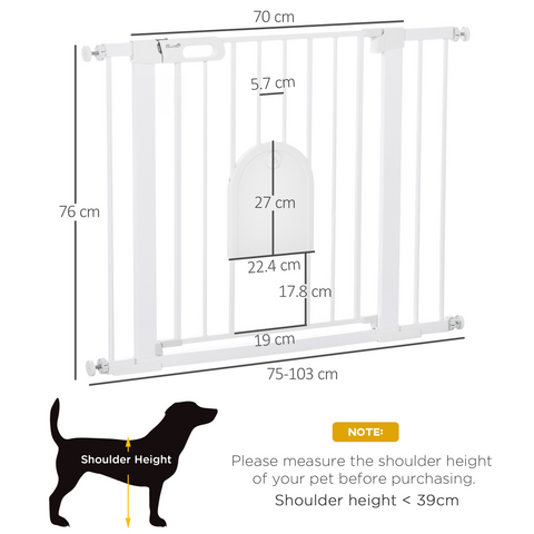 75-103 cm Pet Safety Gate Pressure Fit Stair w/ Small Door Double Locking