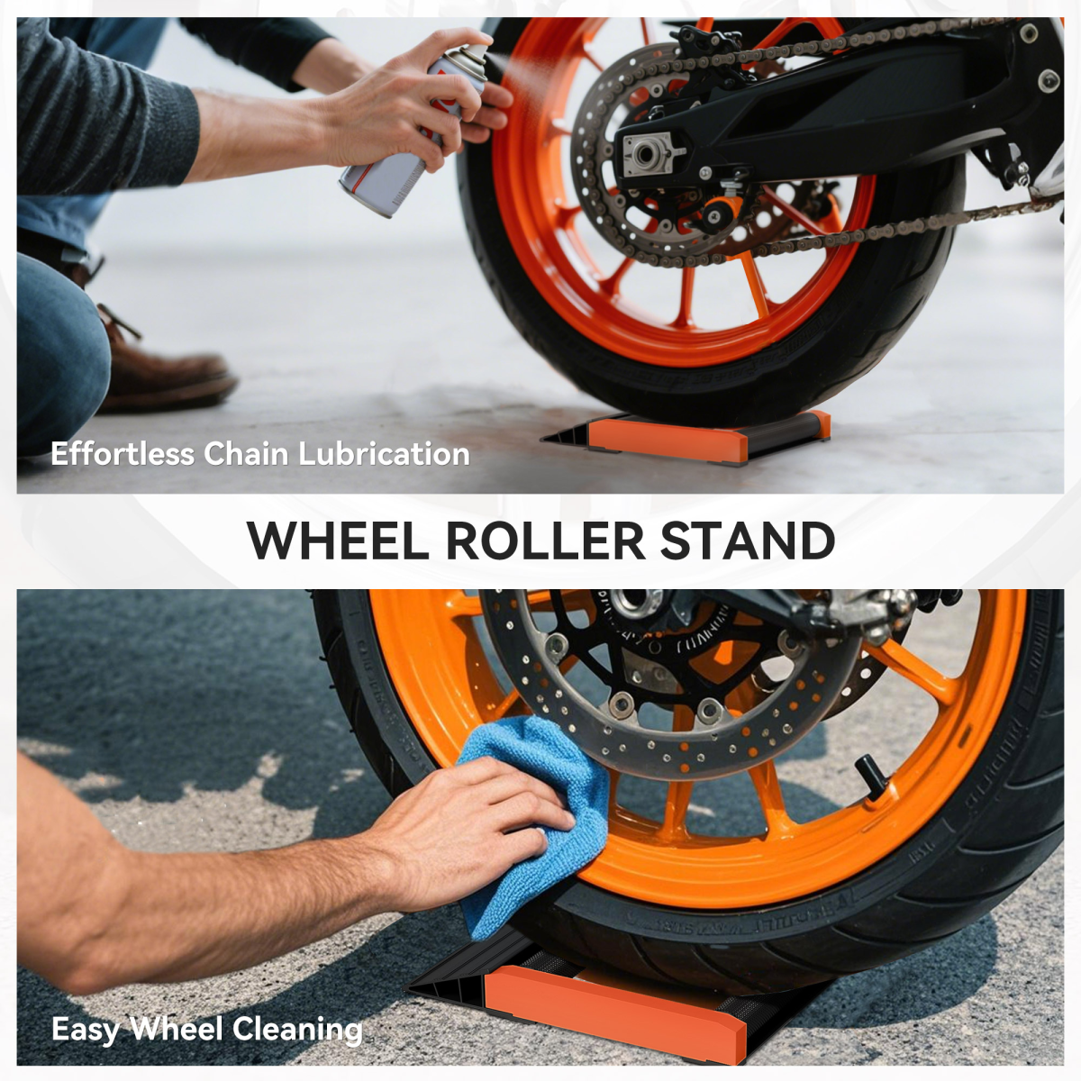 HOMCOM Motorcycle Wheel Roller Stand for Tyre Cleaning and Chain Lubrication