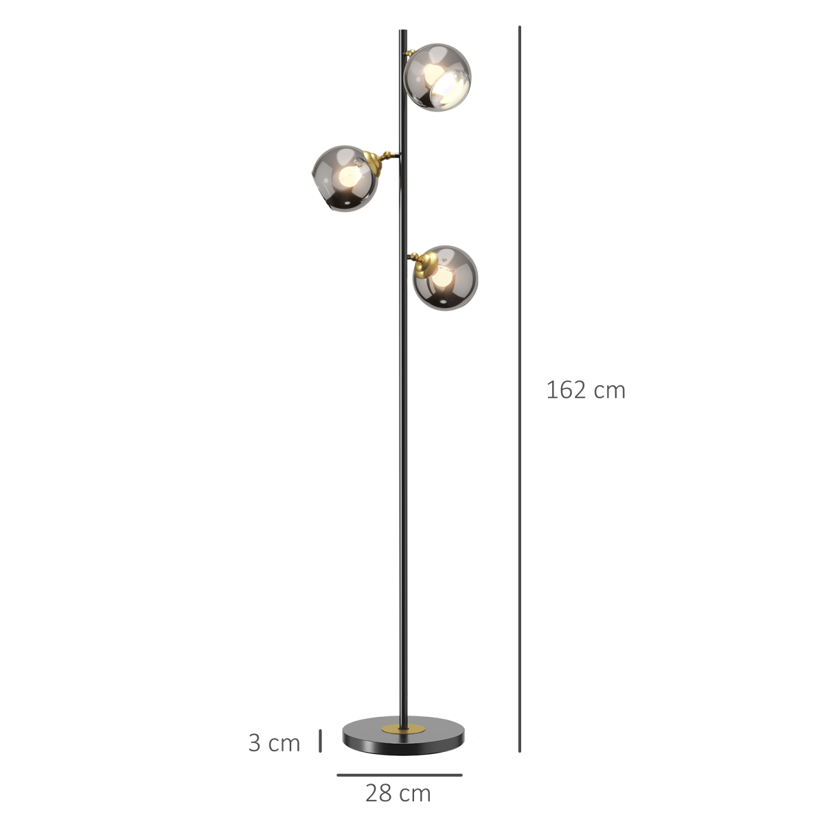 HOMCOM Modern Floor Lamp with Glass Global Shade, 3 Light, for Living Room
