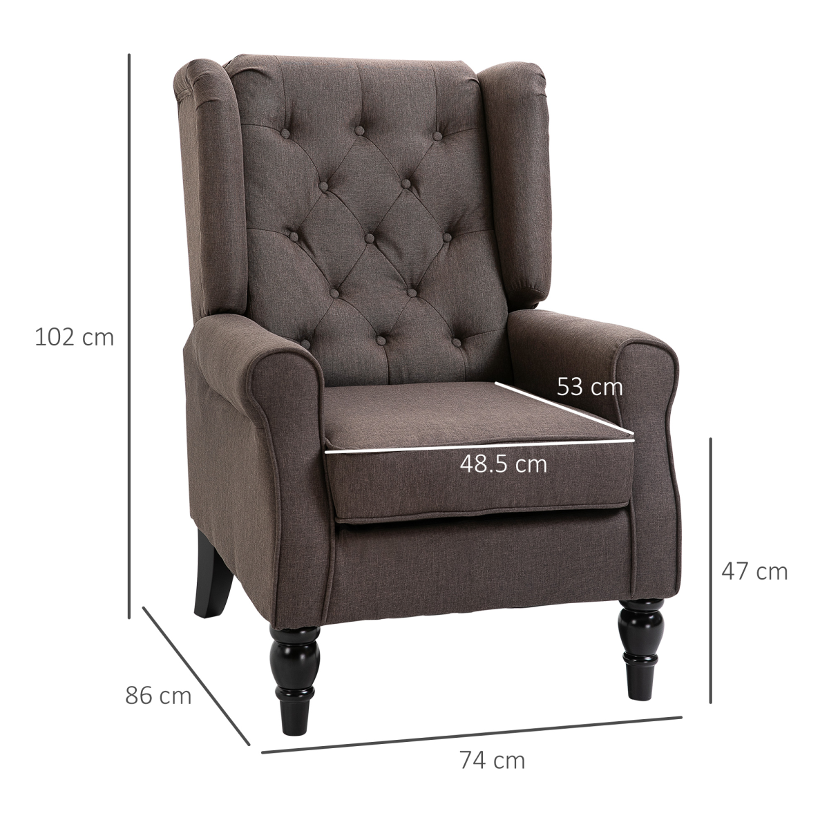 Retro Accent Chair Wingback Armchair with Wood Frame for Living Room Brown