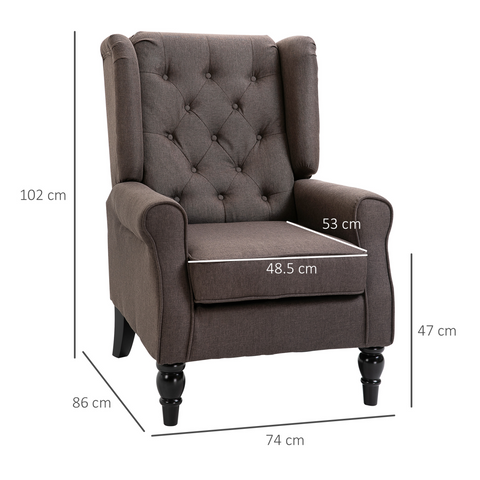 Retro Accent Chair Wingback Armchair with Wood Frame for Living Room Brown