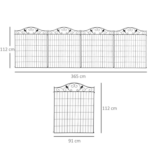 Garden Decorative Fence 4 Panels 44in x 12ft Steel Wire Border Edging Outsunny