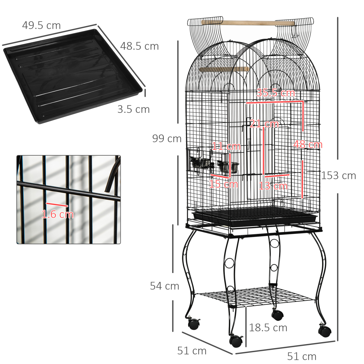 Large Bird Cage, Pet Aviary Parrot Macaw Cockatiel Finch Feeding Stand w/ Perch