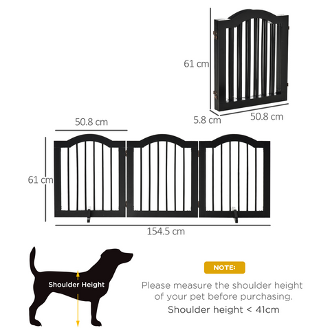 3 Panels Dog Gate w/ Support Feet Fence Safety Barrier Freestanding Wood Black
