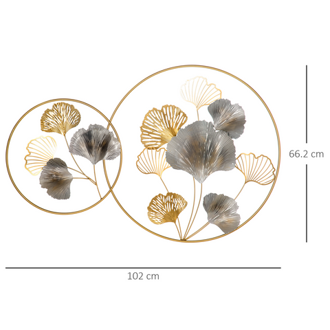 Minimalist Metal Wall Art Ginkgo Leaves Hanging Wall Sculpture, Gold