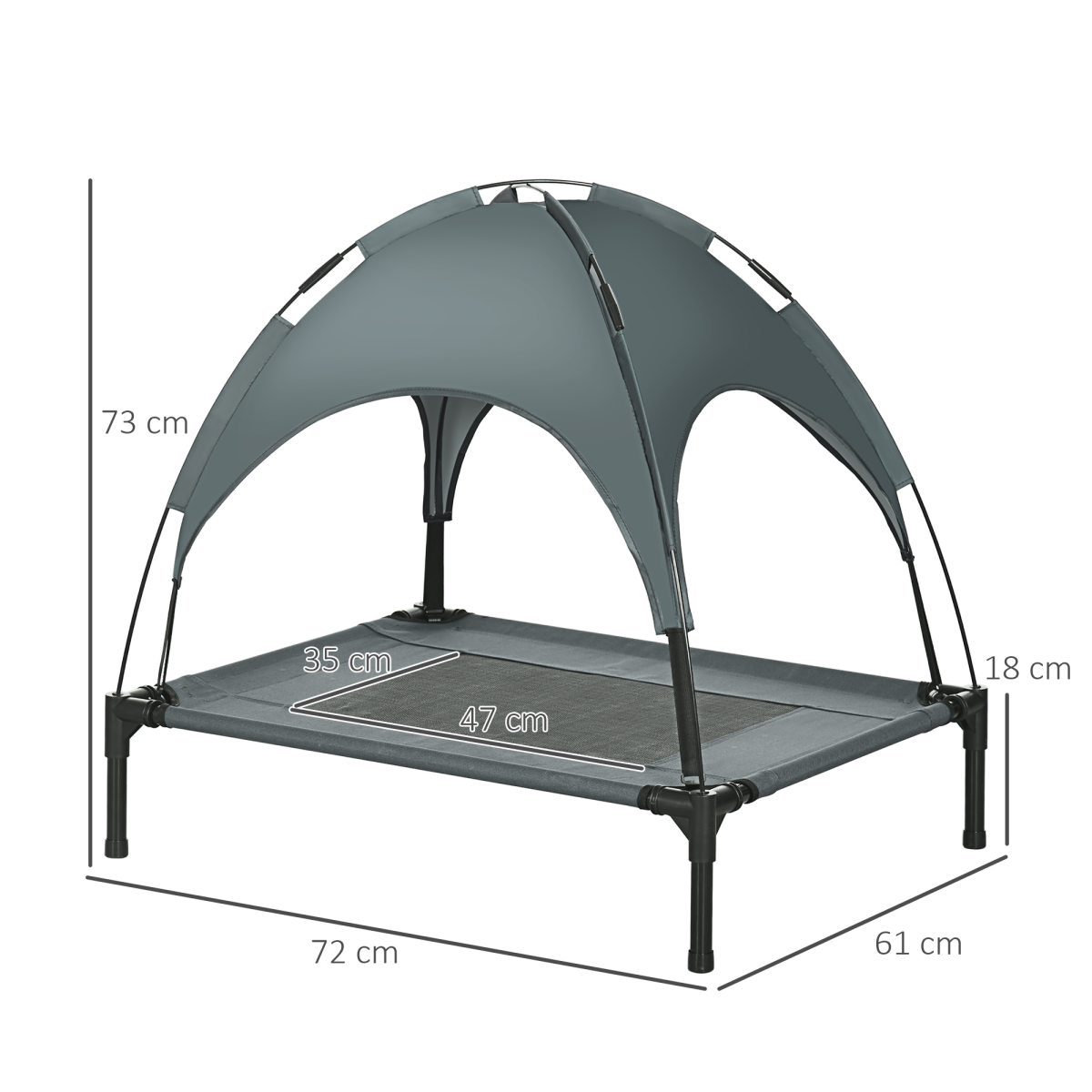 76 cm Elevated Dog Bed Cooling Raised Pet Cot UV Protection Canopy Grey Pawhut