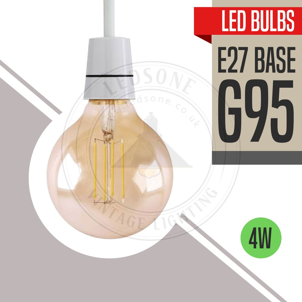 G95 E27 4W Edison Style LED filament  shape Retro 2700K Warm white screw bulbs