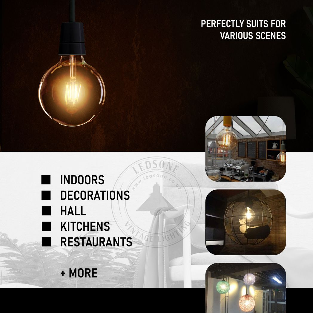 10 Pack E27 LED Edison Dimmable Vintage Amber Glass Warm white 2700K