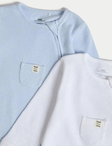 3pk Pure Cotton Waffle Zip Sleepsuits (6½lbs-3 Yrs)