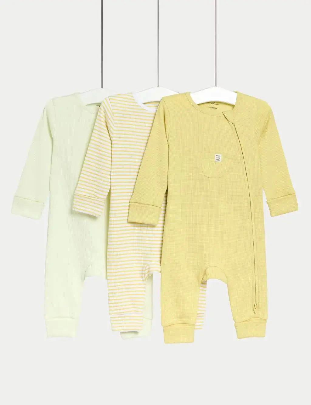 3pk Pure Cotton Waffle Zip Sleepsuits (6½lbs-3 Yrs)