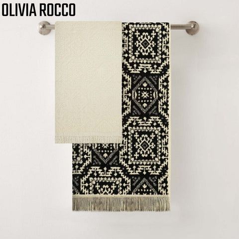 OLIVIA ROCCO 4 Piece Moroccan Towel Set - 100% Cotton, 500GSM, High Absorbency, Quick Drying, Soft Hand And Bath Towels, Elegant Bathroom Decor