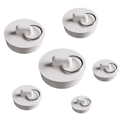 KOMUNJ Pack of 6 Rubber Sink Plug Covers, White Plugs for Sink with Hanging Ring, 6 Sizes Bath Plug, Sink Plug, Bathtub Rubber Stopper