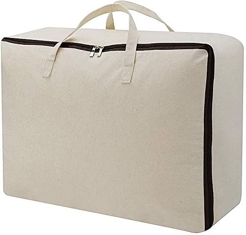 Pack of 2, Breathable Natural Cotton Canvas Soft Storage Bags with Handles & 3-side Zip