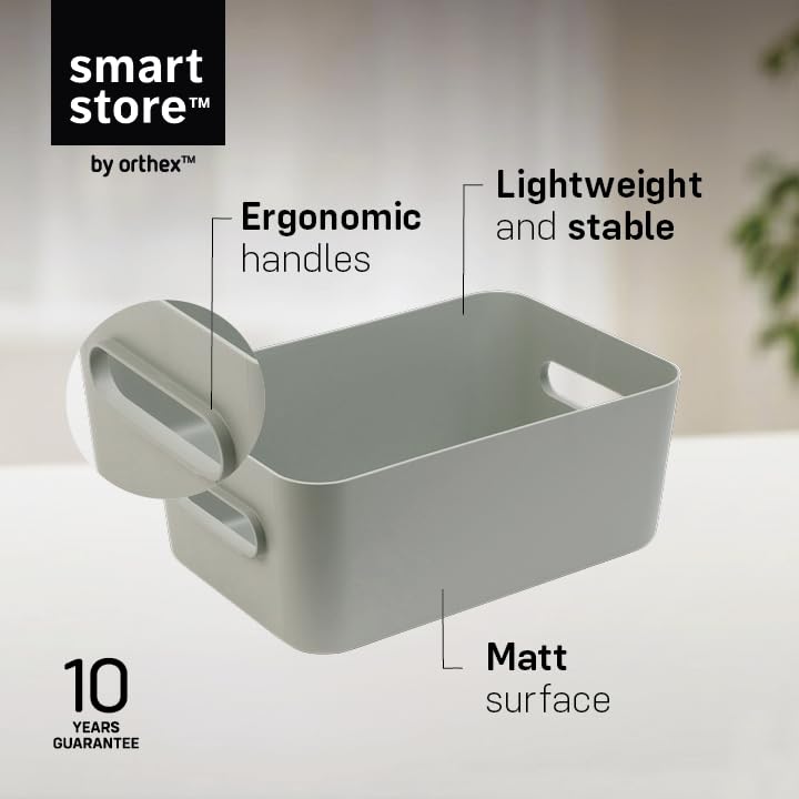 SmartStore Medium Plastic Storage Box with Handles 5× 5.3 L | Organiser Basket for Bathroom, Laundry, Kitchen, Office Drawers and Shelves
