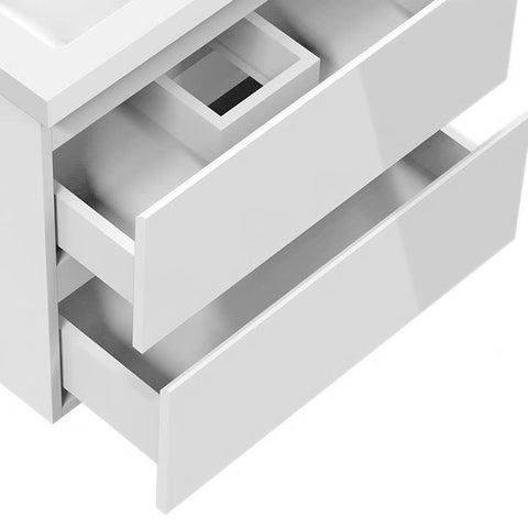 Biubiubath 600mm Bathroom Sink Unit with Basin Gloss White 2 Soft Close Drawers Wall Mounted Bathroom Suite with Vanity Unit Modern Handless Design