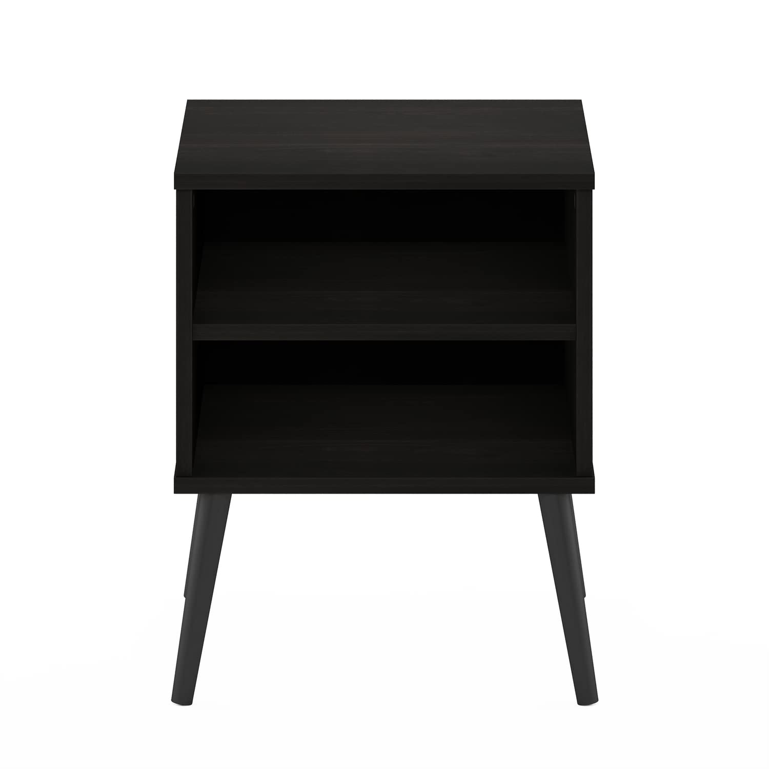 Furinno CLAUDE Night Stand, 2-Tier Modern Mid-Century Nightstand with Wooden Legs, Open Shelf Bedside Table, End Table, Side Table, for Bedroom
