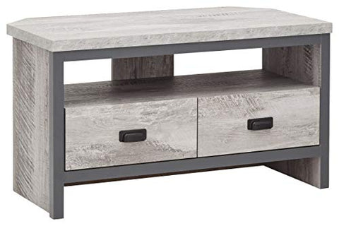 GFW Boston Grey Wood Effect Corner TV Unit with 2 Drawers and Shelf