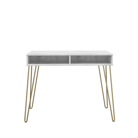 Novogratz Athena Desk with Storage White Marble Look