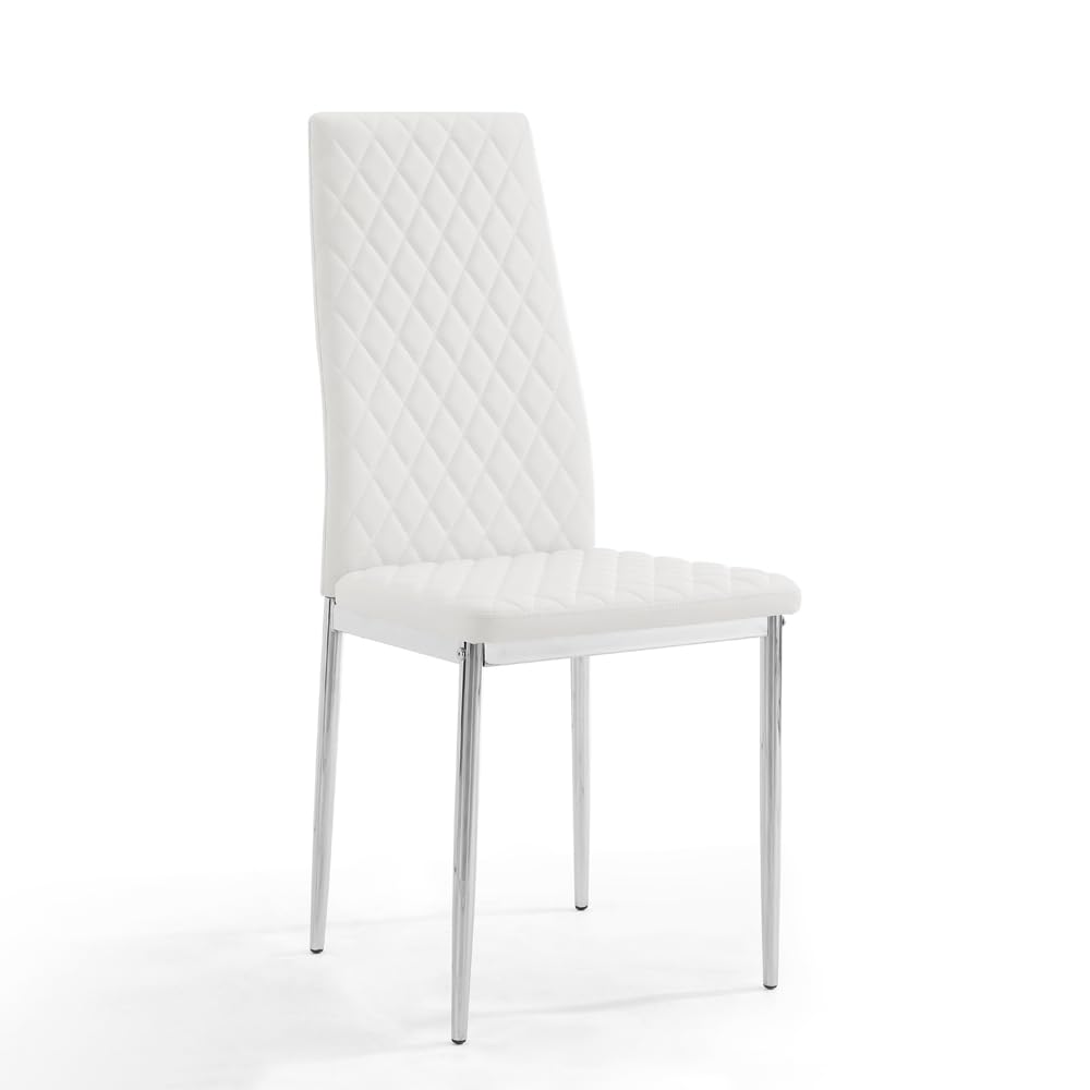 Home Detail Sierra Set of 6 Dining Chairs, White Faux Leather, Silver Legs