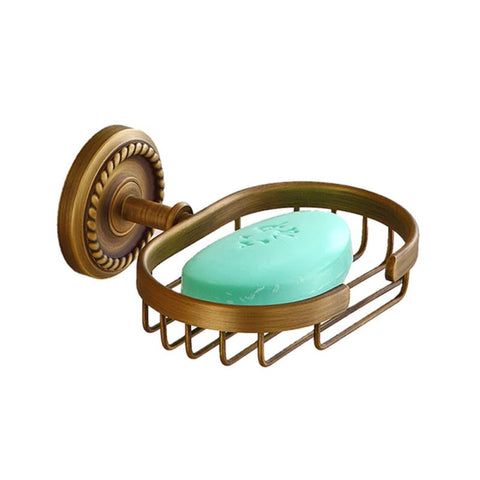 WOONEKY Solid Brass Wall Mounted Soap Holder Vintage Style Soap Basket with Retro Wave Pattern Concealed Screws Drainage Design for Bathroom Shower