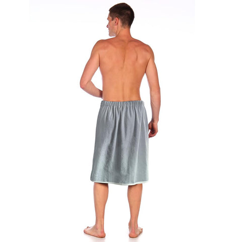 Aomig Men's Coral Fleece Bath Skirt - Adjustable Thickened Towel - Super Absorbent Spa Sauna Beach Wrap (80x150cm)